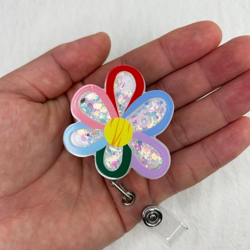 Bydevia Cute Flower Shaker Badge Reel Retractable for Nurse Nursing Student RN CNA LPN Medical Worker & Teacher, Funny Pediatric Nurse Gifts, Flower Badge Holder with Alligator Clip & 24” Durable Nylon Cord - Image 3